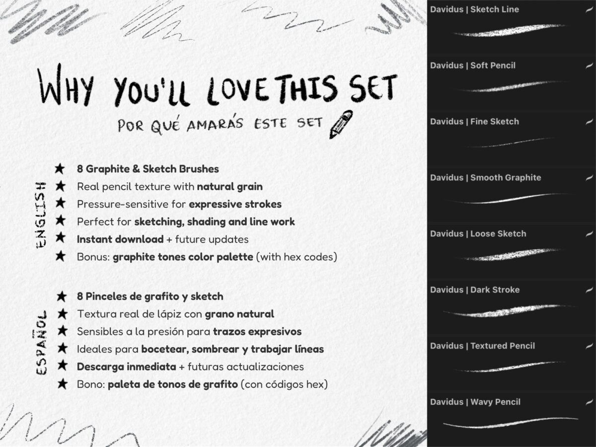 Sketch & Graphite Brush Set for Procreate - Pencil & Shading Brushes