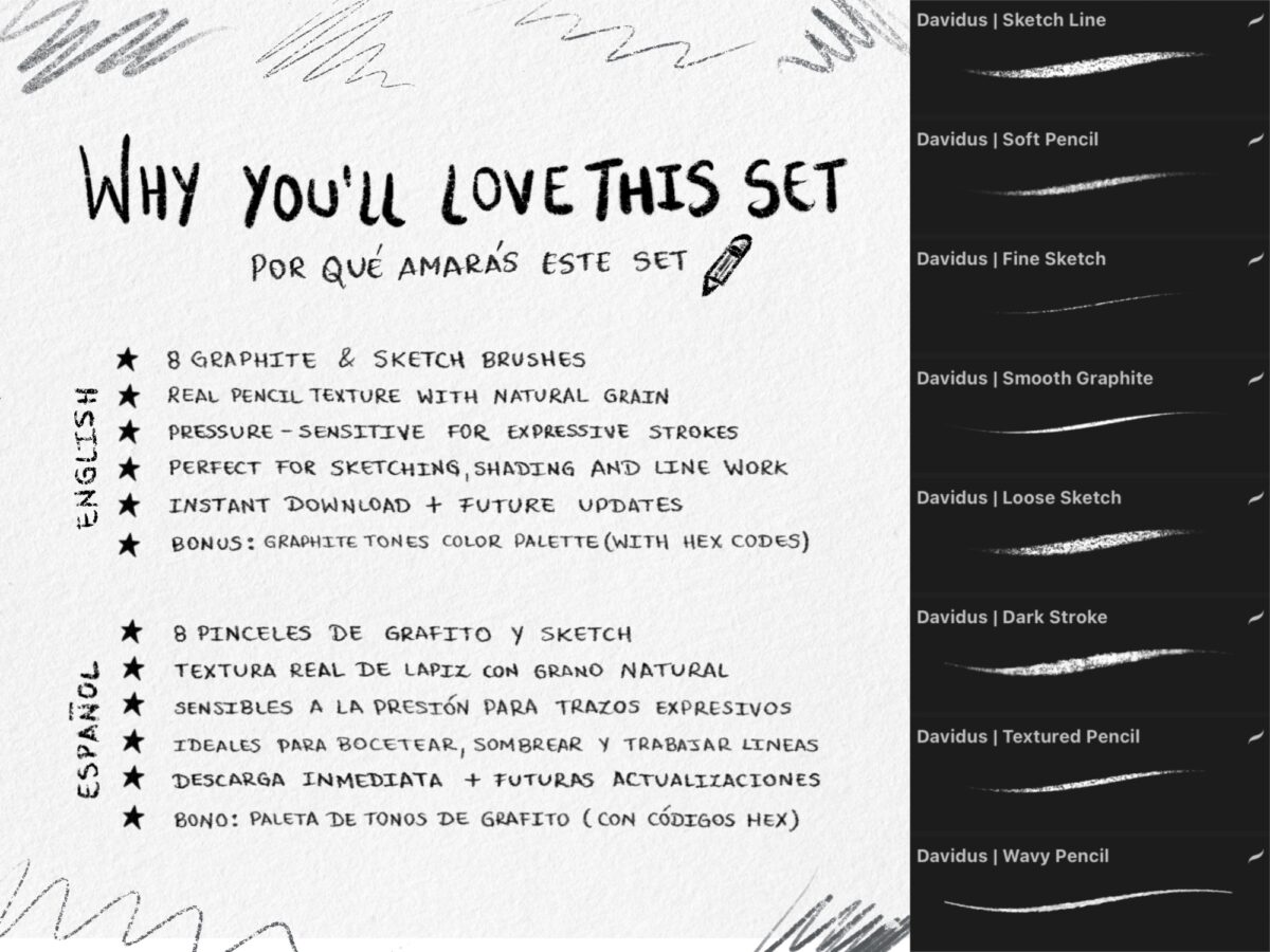 Sketch & Graphite Brush Set for Procreate - Pencil & Shading Brushes