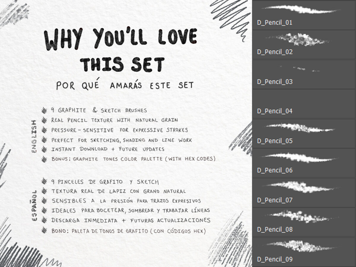 Sketch & Graphite Brushes for Adobe Photoshop – Pencil & Shading Set
