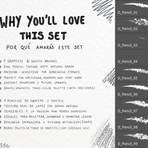 Sketch & Graphite Brushes for Adobe Photoshop – Pencil & Shading Set